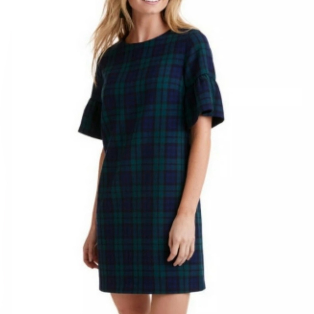 Vineyard Vines Plaid Blue & green Midi Dress. Size 2. Great Condition Preppy